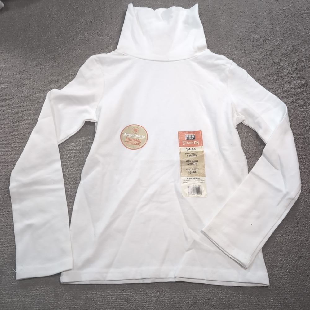 Faded Glory Girls Turtleneck Shirt S 6/6x White Stretch Long Sleeve NWT Vintage
